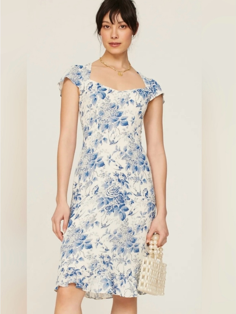 Reformation Rosi Dress Blue Floral Midi Dress Size 2
